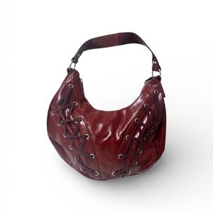 Burgundy Lace-Up Hobo Bag